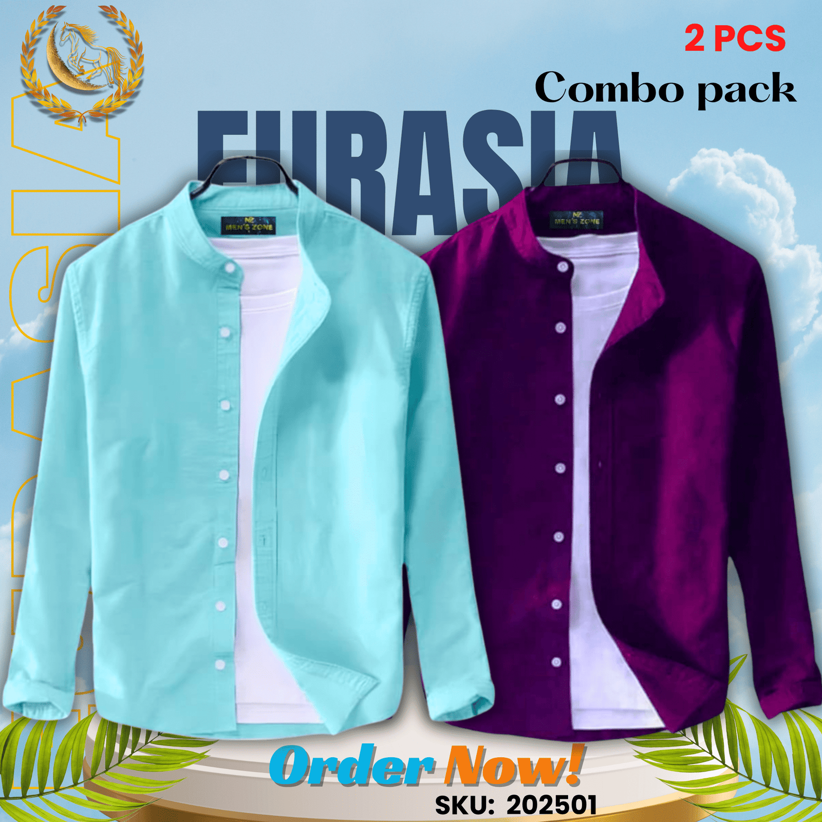 2 PCS (1) 100% Cotton Oxford Long Sleeve Casual Shirt For Men’s (Only Shirt), Combo Pack 2 PCS - Image 1