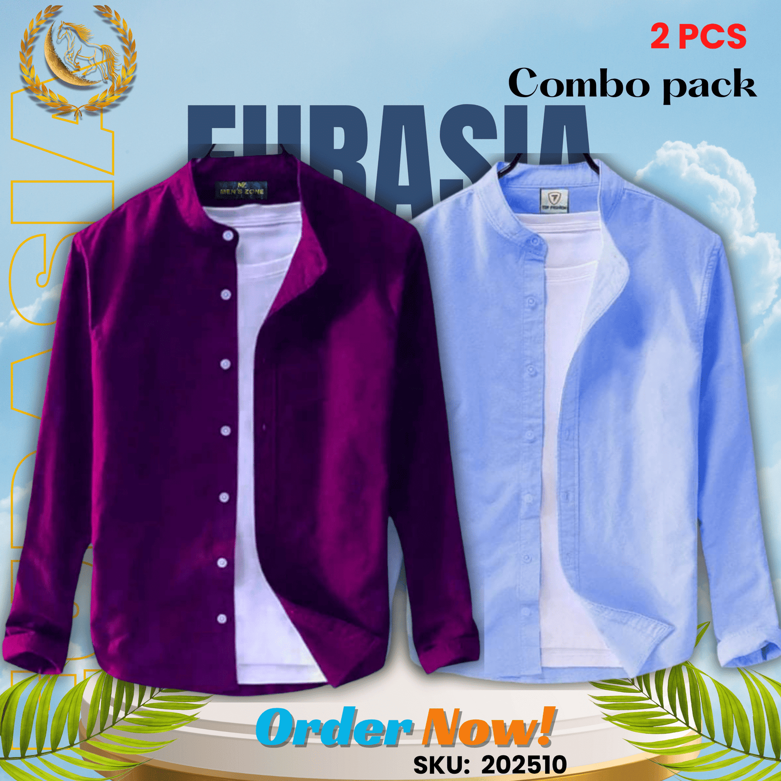 2 PCS (10) 100% Cotton Oxford Long Sleeve Casual Shirt For Men’s (Only Shirt), Combo Pack 2 PCS - Image 1