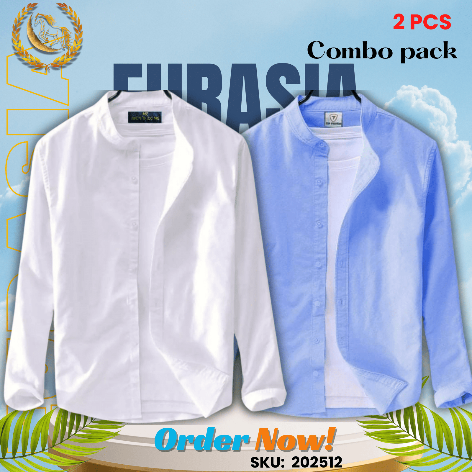 2 PCS (12) 100% Cotton Oxford Long Sleeve Casual Shirt For Men’s (Only Shirt), Combo Pack 2 PCS - Image 1