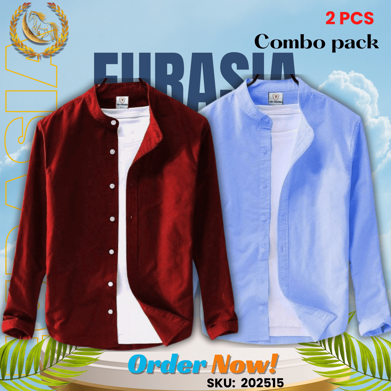 2 PCS (15) 100% Cotton Oxford Long Sleeve Casual Shirt For Men’s (Only Shirt), Combo Pack 2 PCS - Image 1