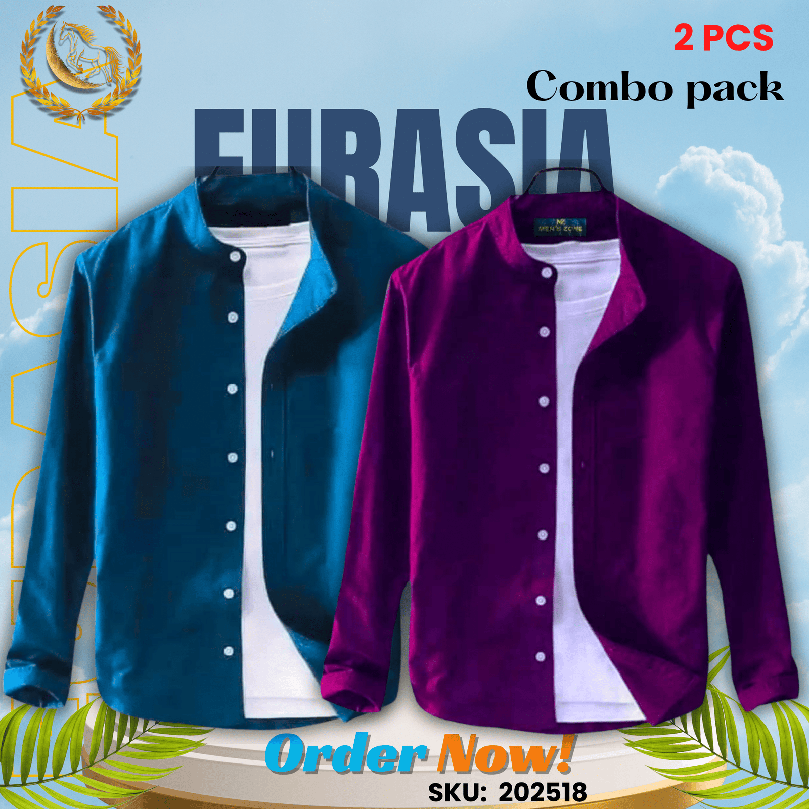 2 PCS (18) 100% Cotton Oxford Long Sleeve Casual Shirt For Men’s (Only Shirt), Combo Pack 2 PCS - Image 1