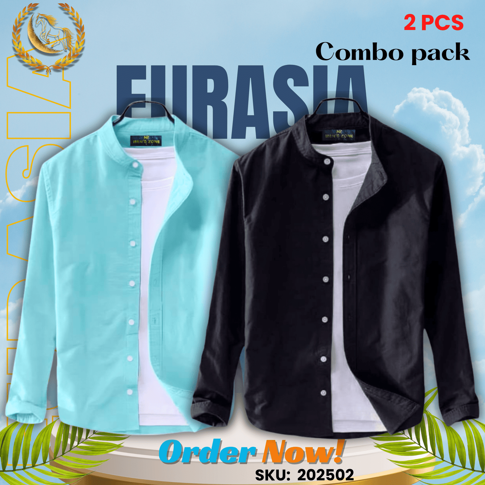2 PCS (2) 100% Cotton Oxford Long Sleeve Casual Shirt For Men’s (Only Shirt), Combo Pack 2 PCS - Image 1
