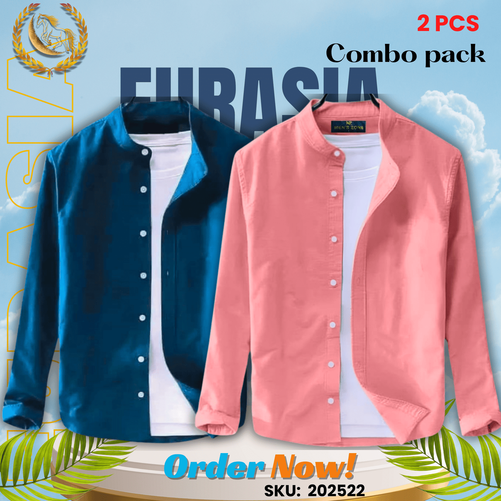 2 PCS (22) 100% Cotton Oxford Long Sleeve Casual Shirt For Men’s (Only Shirt), Combo Pack 2 PCS - Image 1