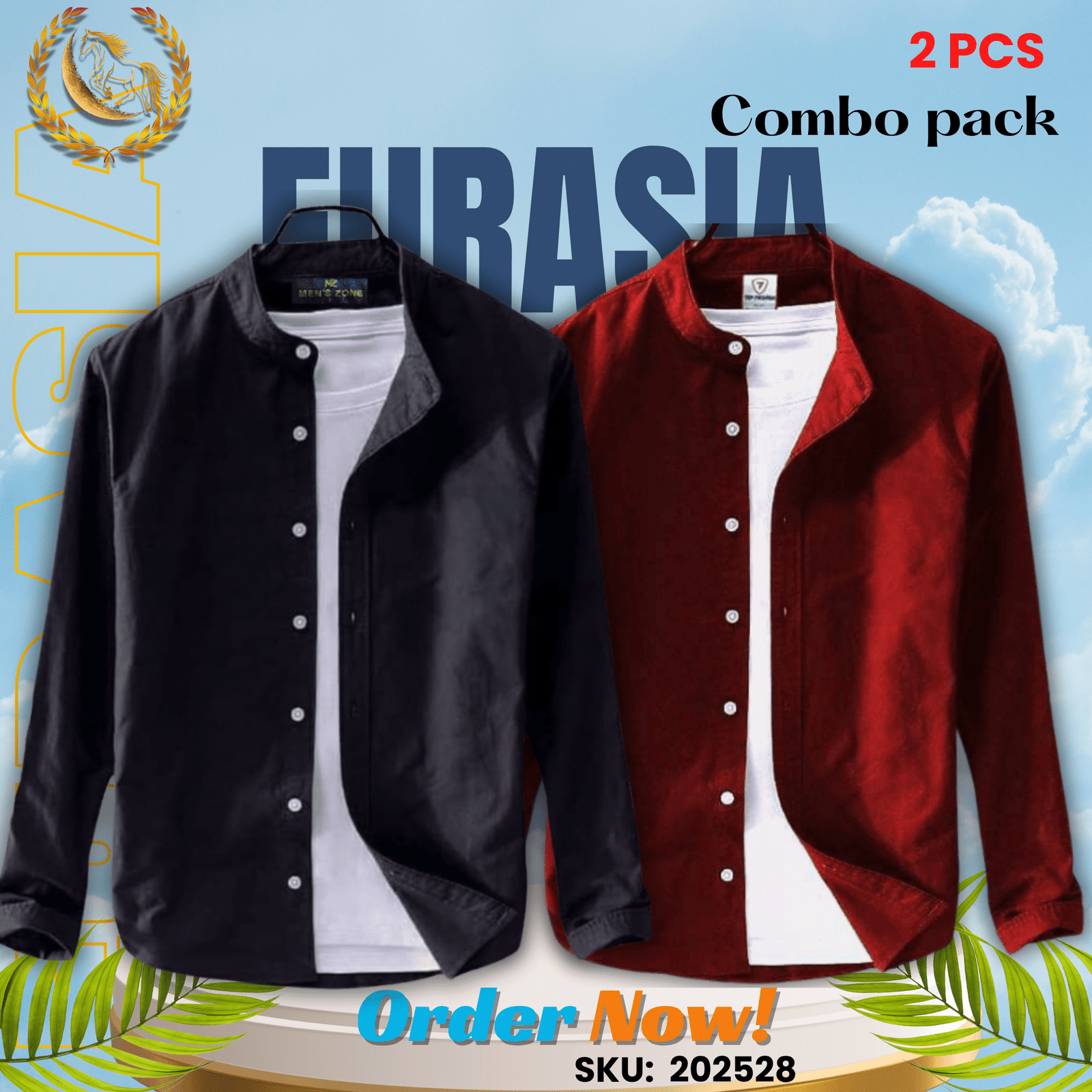 2 PCS (28) 100% Cotton Oxford Long Sleeve Casual Shirt For Men’s (Only Shirt), Combo Pack 2 PCS - Image 1