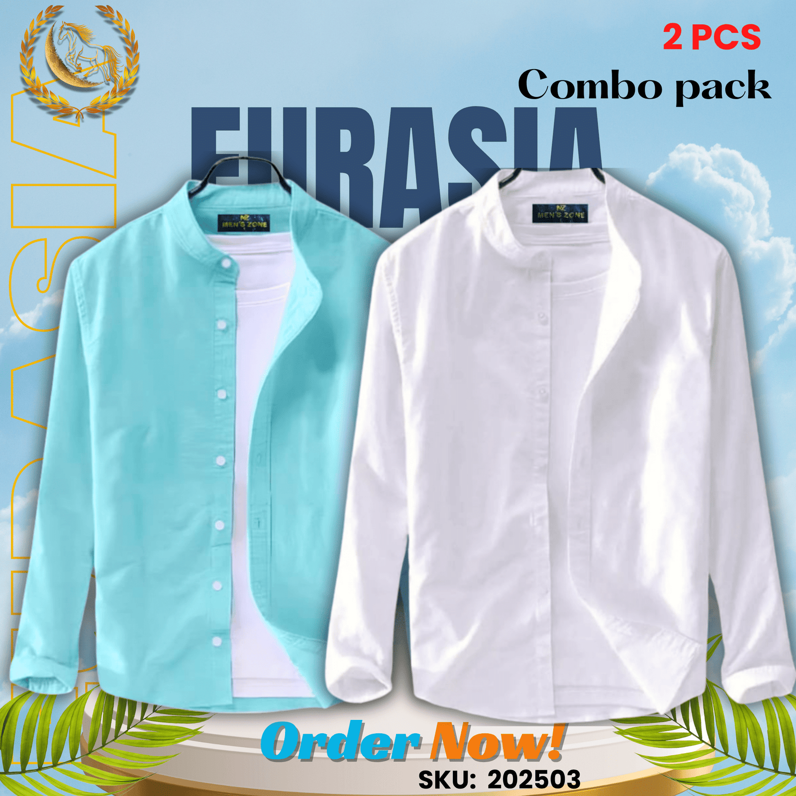 2 PCS (3) 100% Cotton Oxford Long Sleeve Casual Shirt For Men’s (Only Shirt), Combo Pack 2 PCS - Image 1