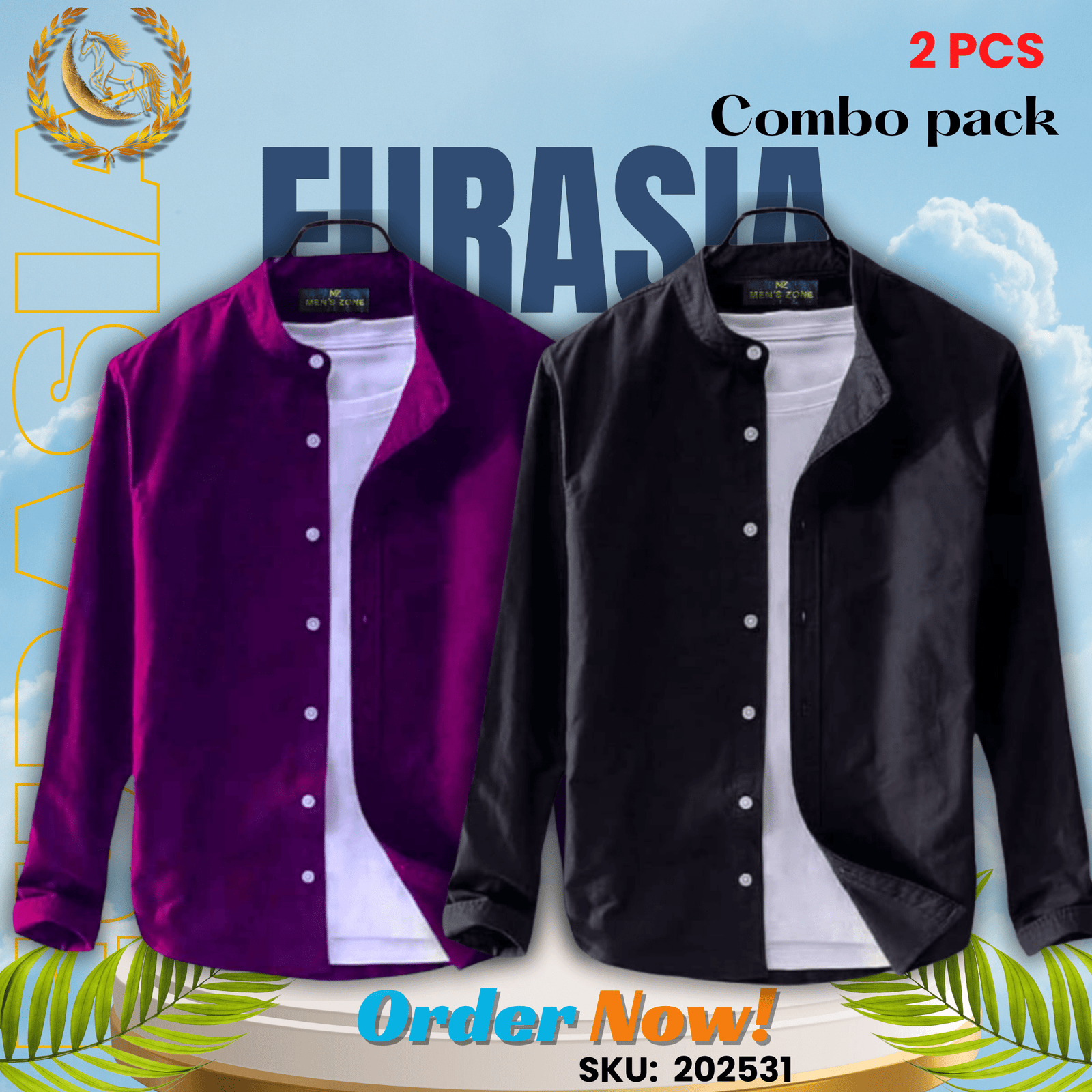 2 PCS (31) 100% Cotton Oxford Long Sleeve Casual Shirt For Men’s (Only Shirt), Combo Pack 2 PCS - Image 1