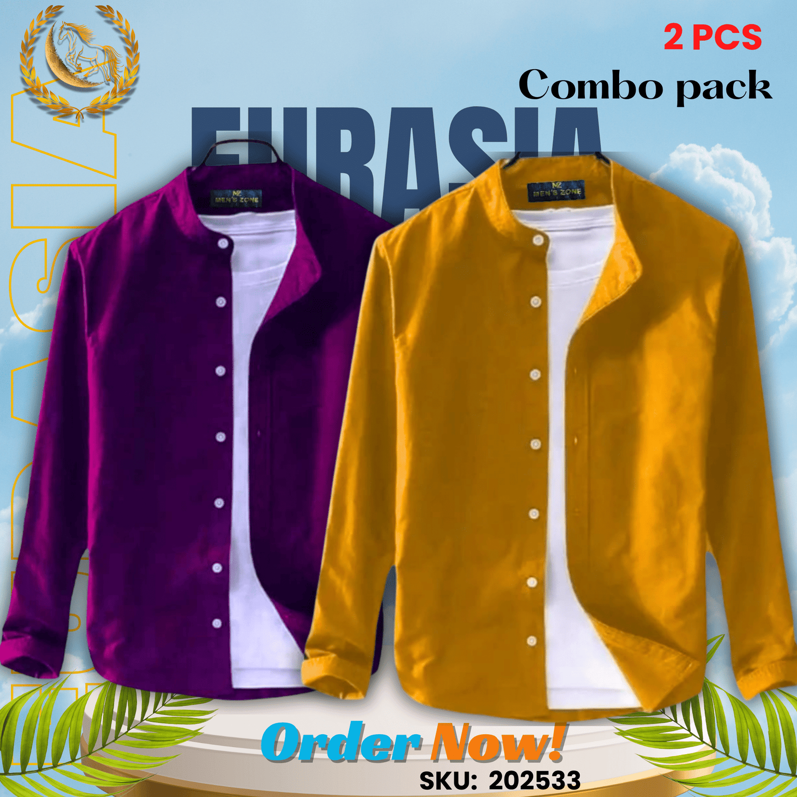 2 PCS (33) 100% Cotton Oxford Long Sleeve Casual Shirt For Men’s (Only Shirt), Combo Pack 2 PCS - Image 1
