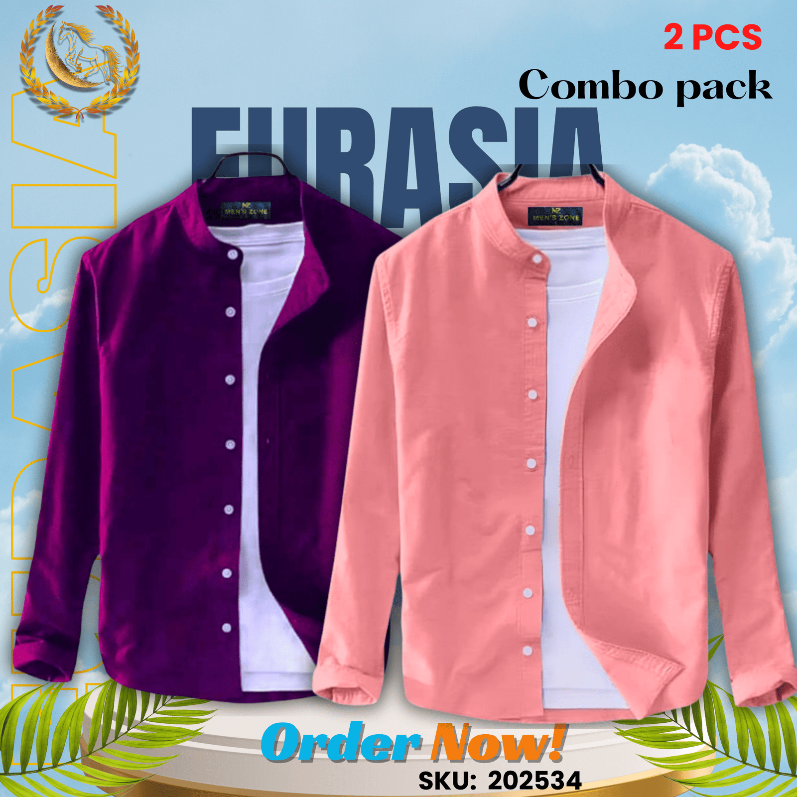 2 PCS (34) 100% Cotton Oxford Long Sleeve Casual Shirt For Men’s (Only Shirt), Combo Pack 2 PCS - Image 1
