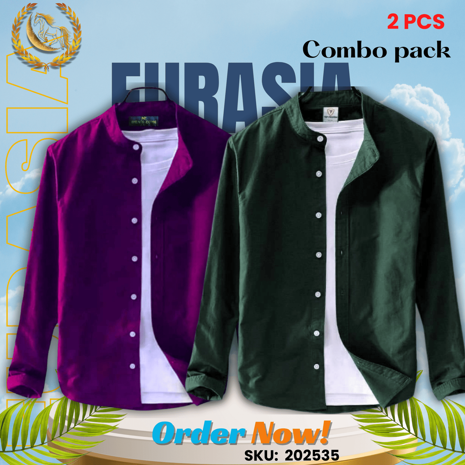 2 PCS (35) 100% Cotton Oxford Long Sleeve Casual Shirt For Men’s (Only Shirt), Combo Pack 2 PCS - Image 1