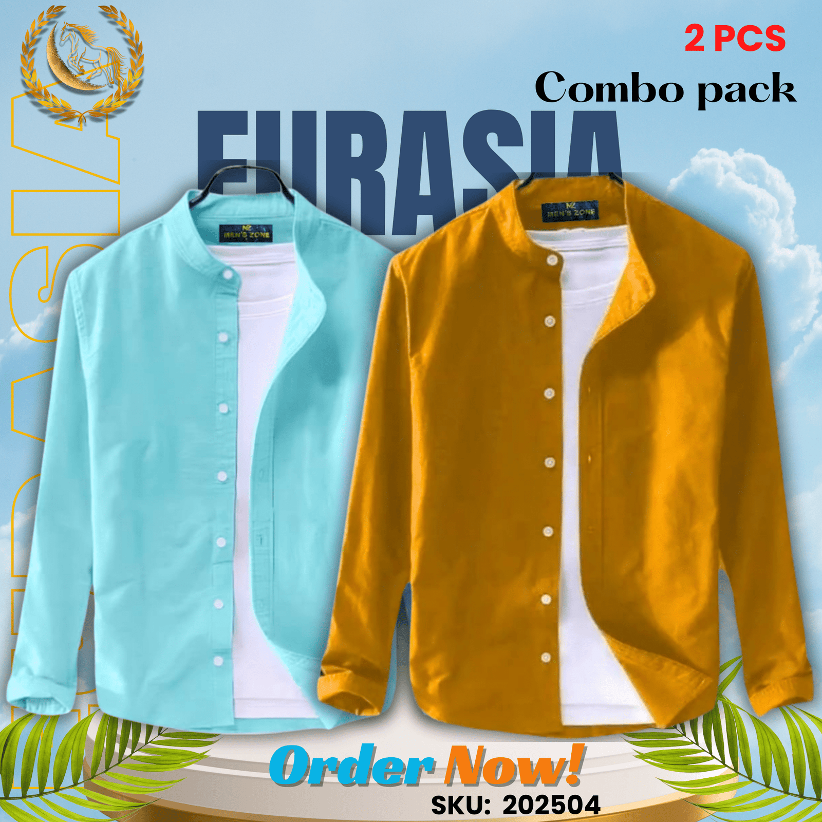 2 PCS (4) 100% Cotton Oxford Long Sleeve Casual Shirt For Men’s (Only Shirt), Combo Pack 2 PCS - Image 1