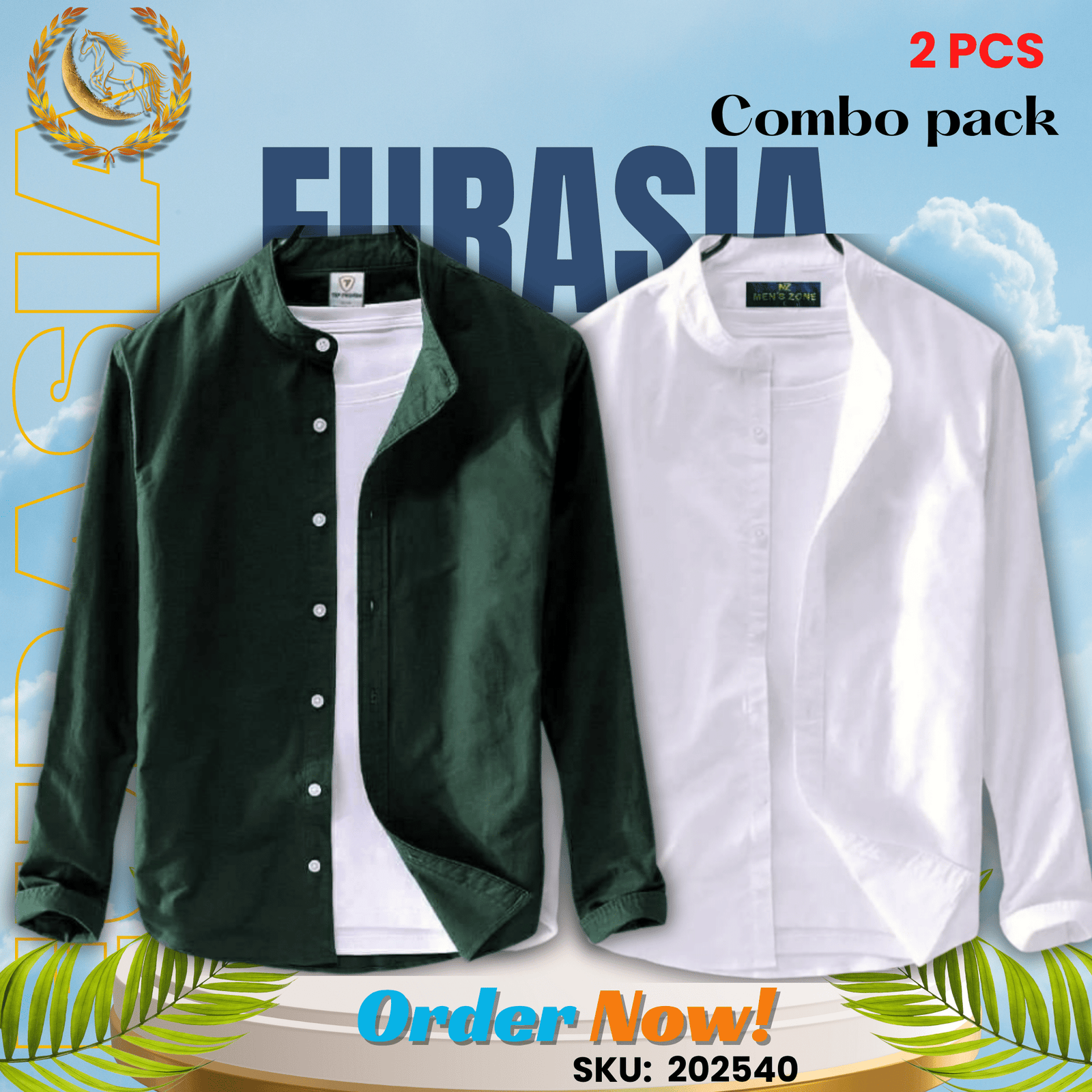 2 PCS (40) 100% Cotton Oxford Long Sleeve Casual Shirt For Men’s (Only Shirt), Combo Pack 2 PCS - Image 1