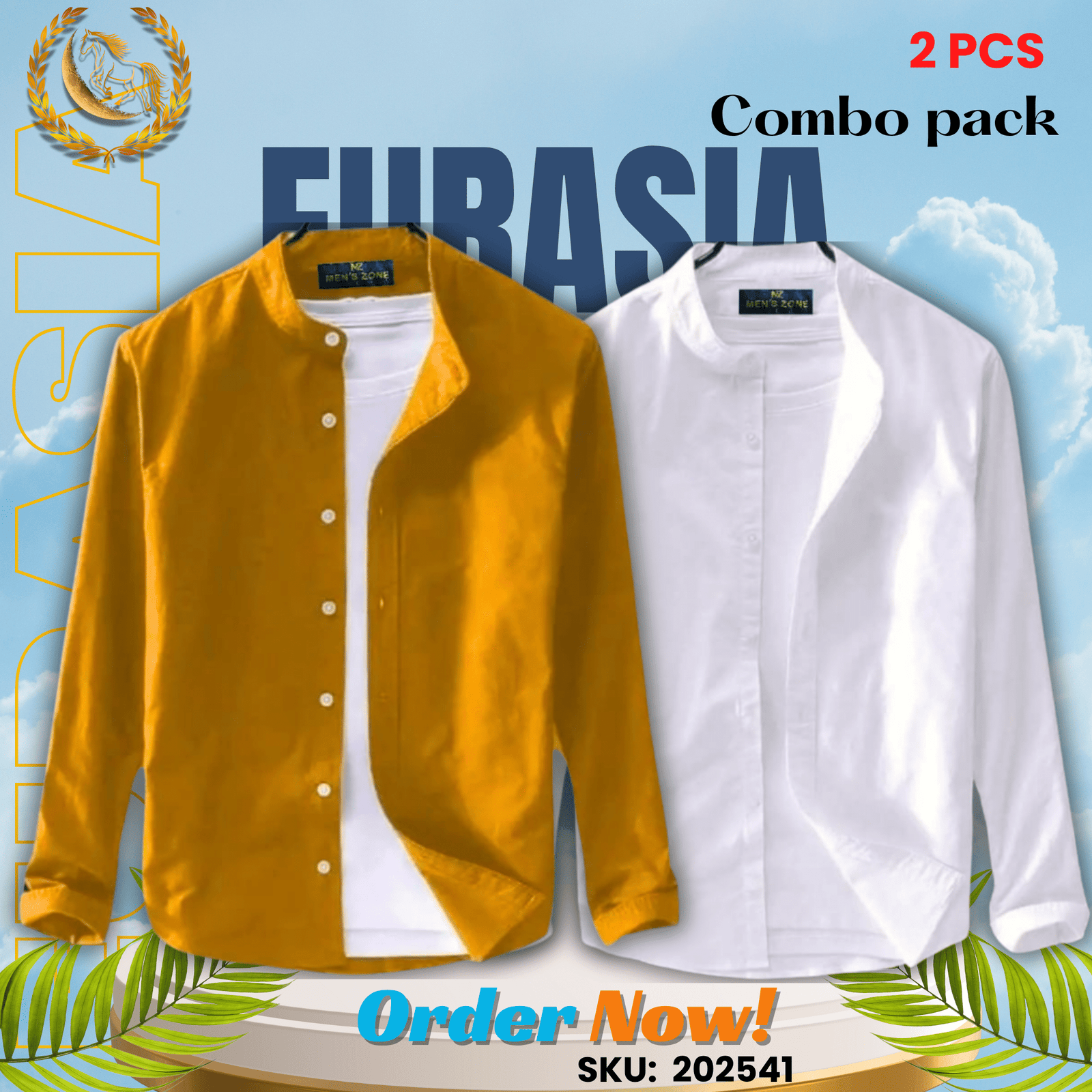 2 PCS (41) 100% Cotton Oxford Long Sleeve Casual Shirt For Men’s (Only Shirt), Combo Pack 2 PCS - Image 1