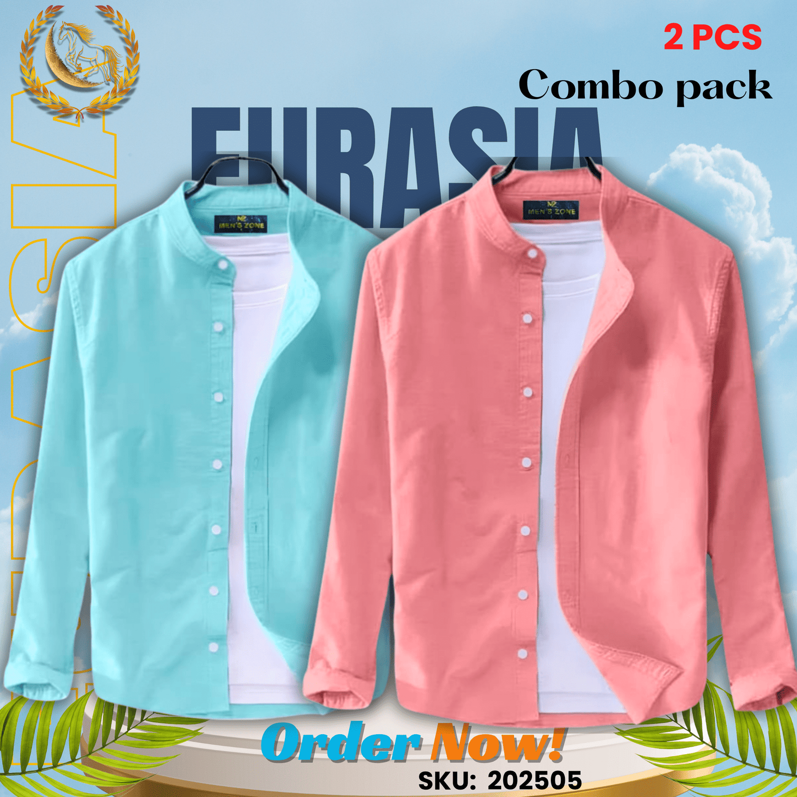 2 PCS (5) 100% Cotton Oxford Long Sleeve Casual Shirt For Men’s (Only Shirt), Combo Pack 2 PCS - Image 1