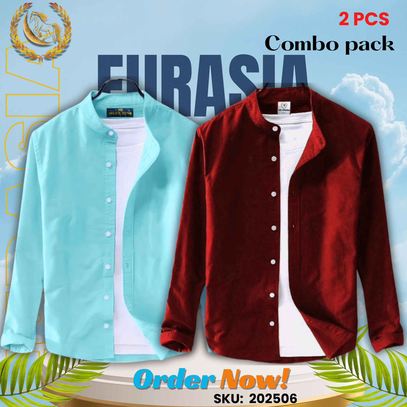 2 PCS (6) 100% Cotton Oxford Long Sleeve Casual Shirt For Men’s (Only Shirt), Combo Pack 2 PCS - Image 1