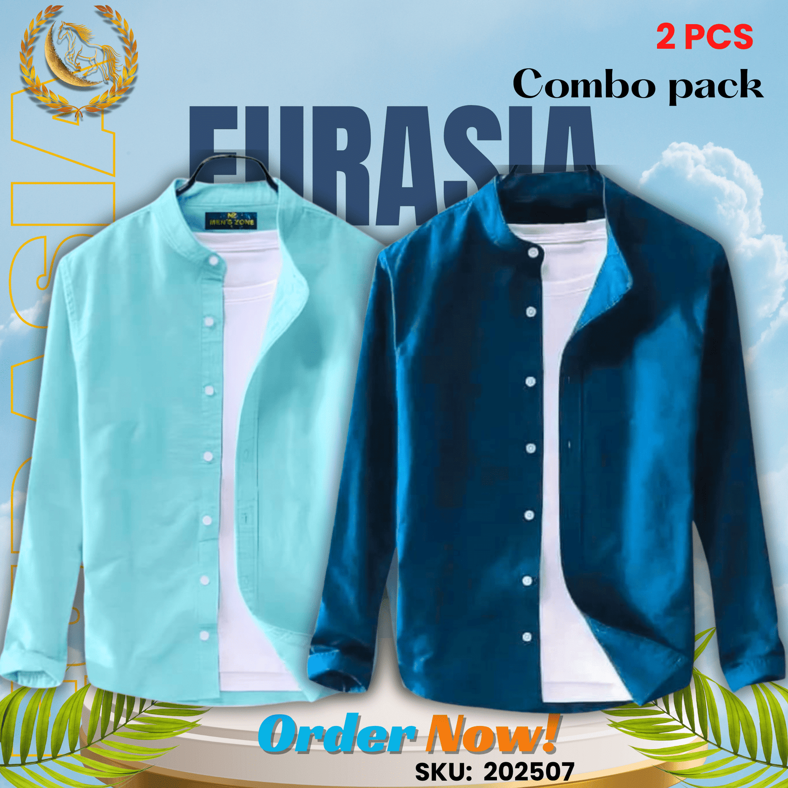 2 PCS (7) 100% Cotton Oxford Long Sleeve Casual Shirt For Men’s (Only Shirt), Combo Pack 2 PCS - Image 1