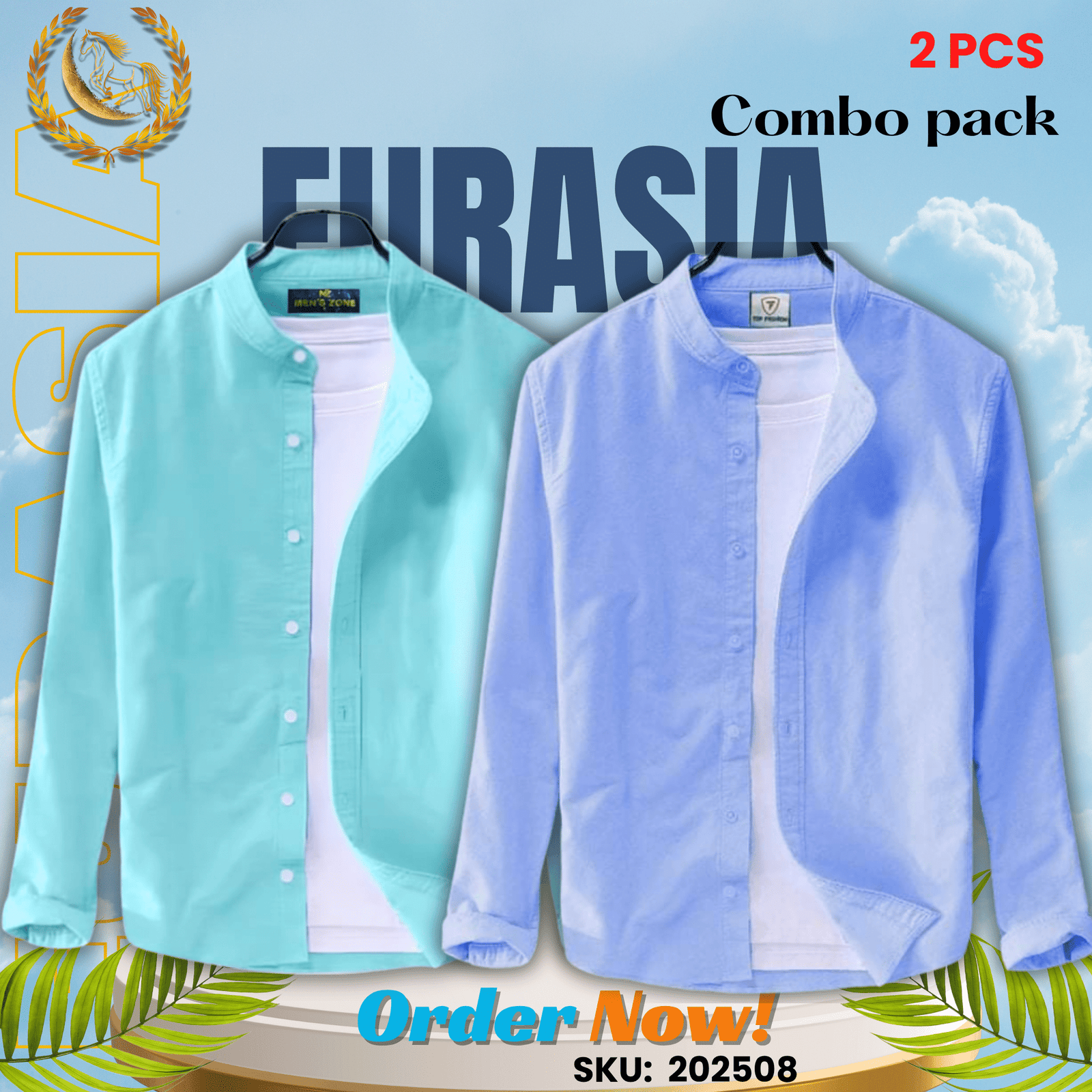 2 PCS (8) 100% Cotton Oxford Long Sleeve Casual Shirt For Men’s (Only Shirt), Combo Pack 2 PCS - Image 1