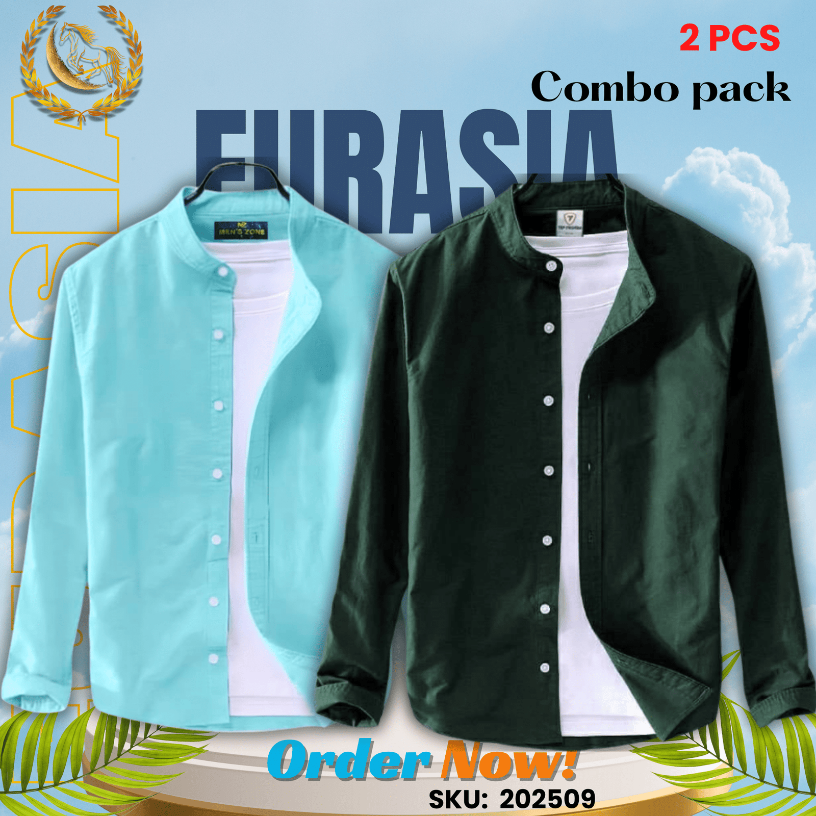 2 PCS (9) 100% Cotton Oxford Long Sleeve Casual Shirt For Men’s (Only Shirt), Combo Pack 2 PCS - Image 1