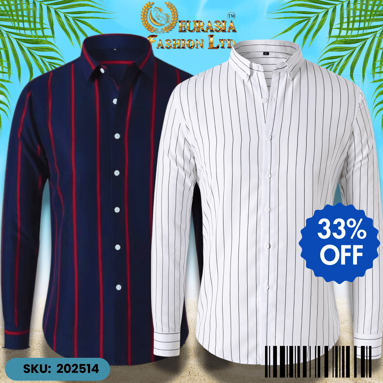 2 PCS CHAK SHIRT (14) Mens Striped Shirt Business Casual Long Sleeve Shirt Korean Style Slim Mens Shirt - Image 1