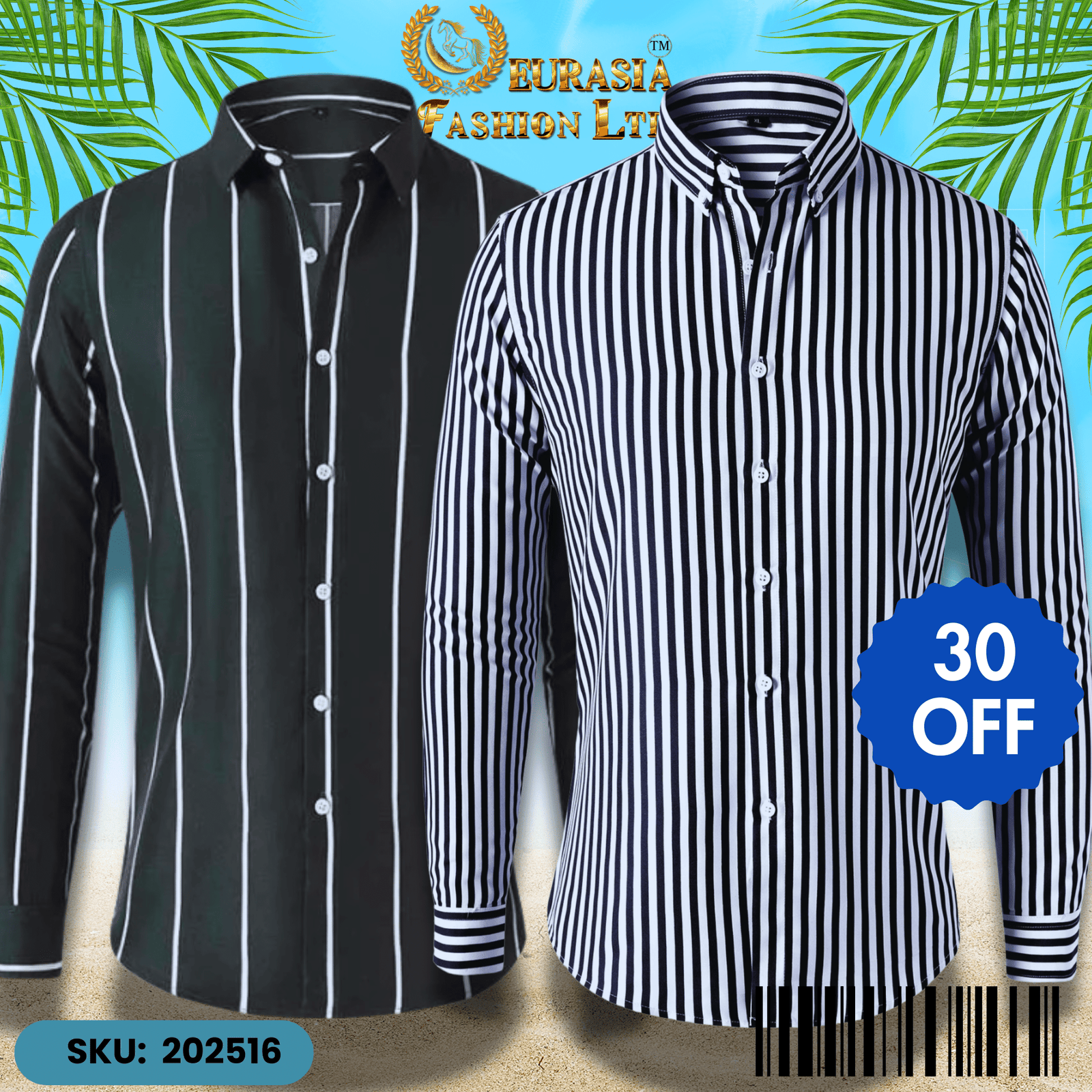 2 PCS CHAK SHIRT (16) Mens Striped Shirt Business Casual Long Sleeve Shirt Korean Style Slim Mens Shirt - Image 1