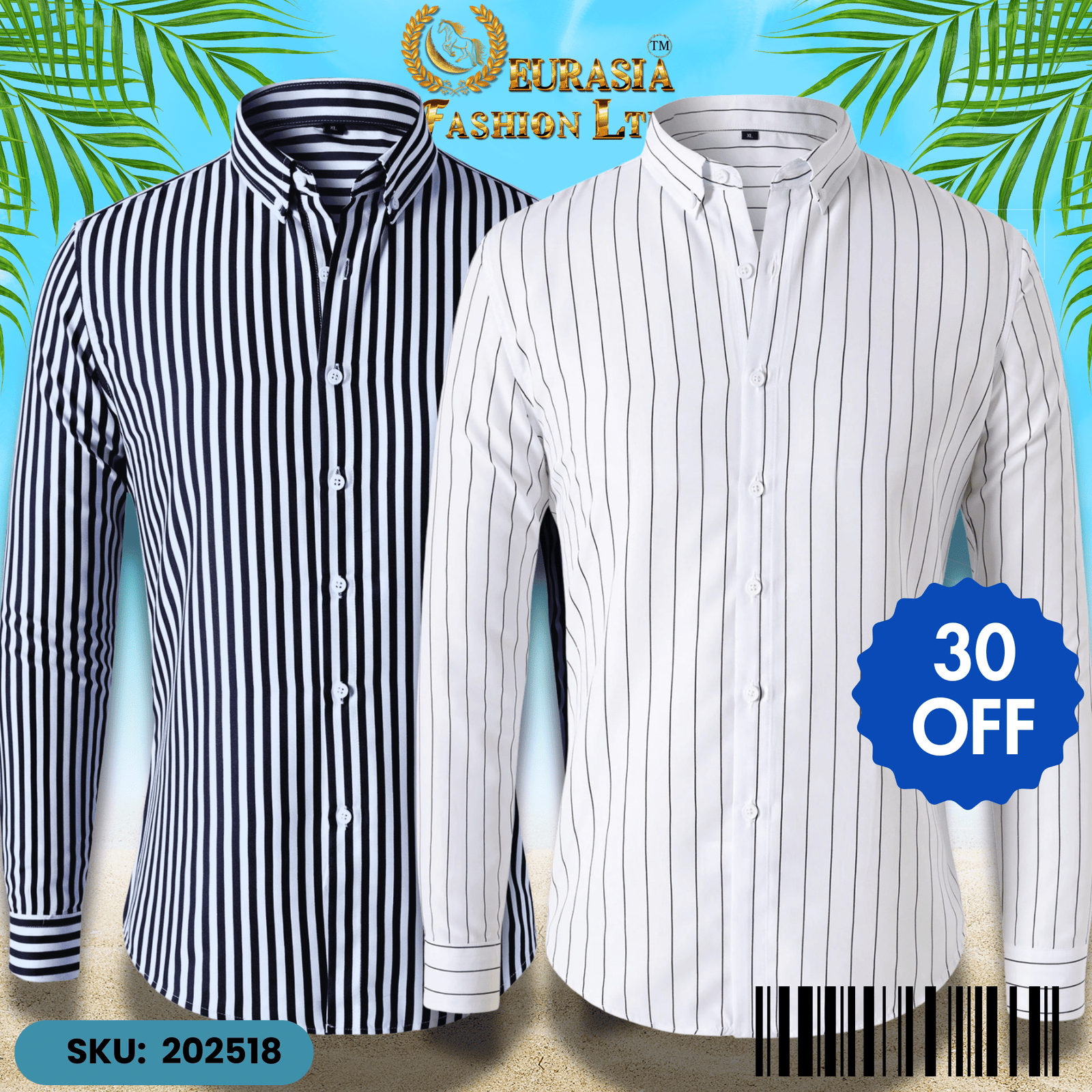 2 PCS CHAK SHIRT (18) Mens Striped Shirt Business Casual Long Sleeve Shirt Korean Style Slim Mens Shirt - Image 1