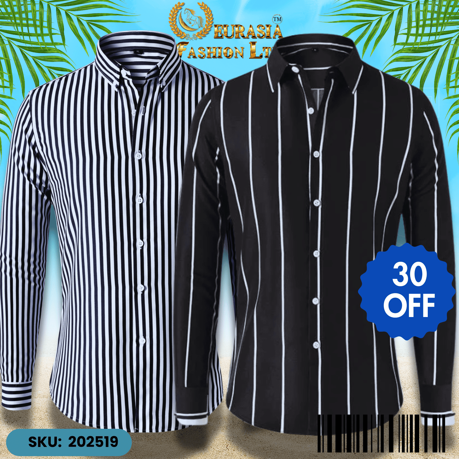 2 PCS CHAK SHIRT (19) Mens Striped Shirt Business Casual Long Sleeve Shirt Korean Style Slim Mens Shirt - Image 1