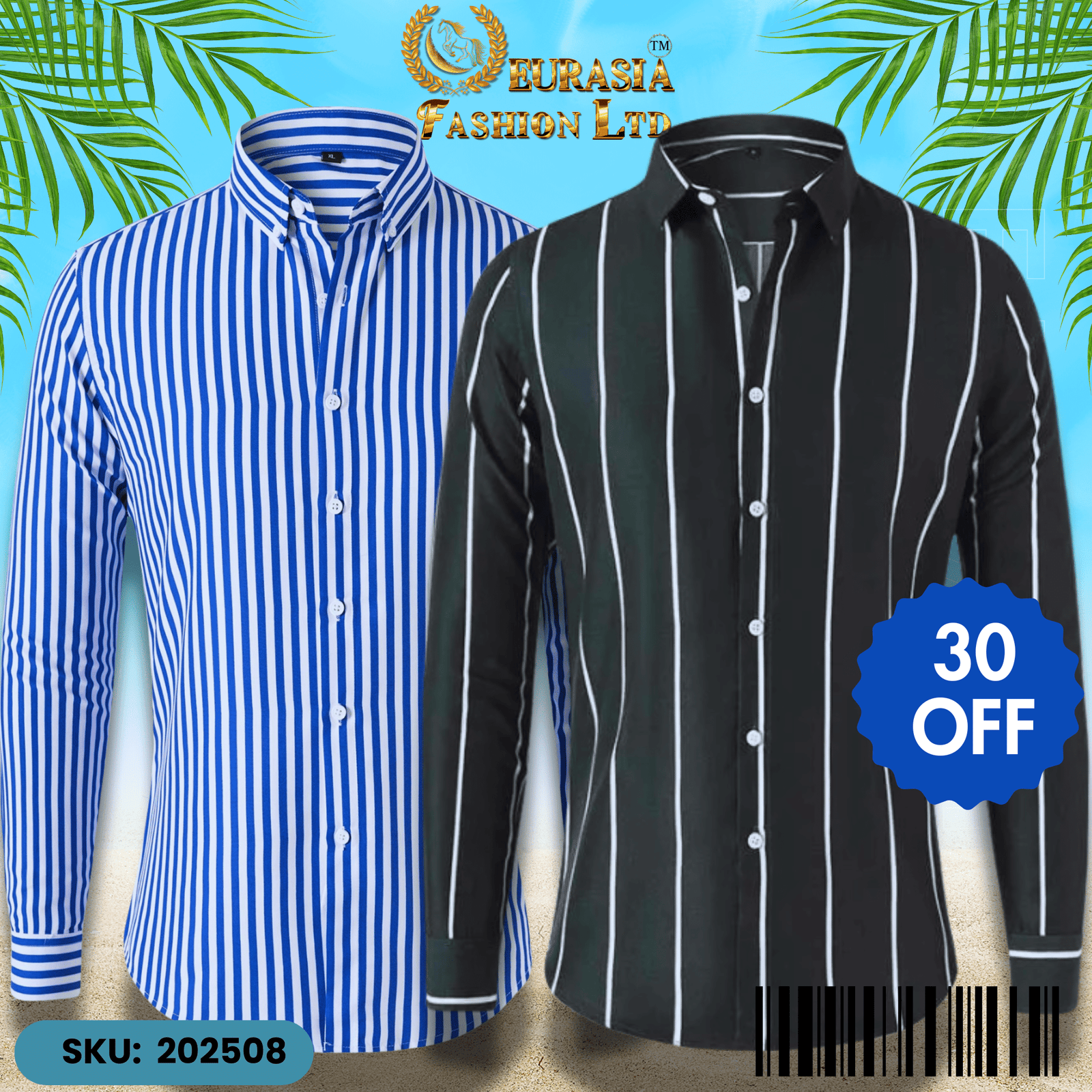2 PCS CHAK SHIRT (8) Mens Striped Shirt Business Casual Long Sleeve Shirt Korean Style Slim Mens Shirt - Image 1