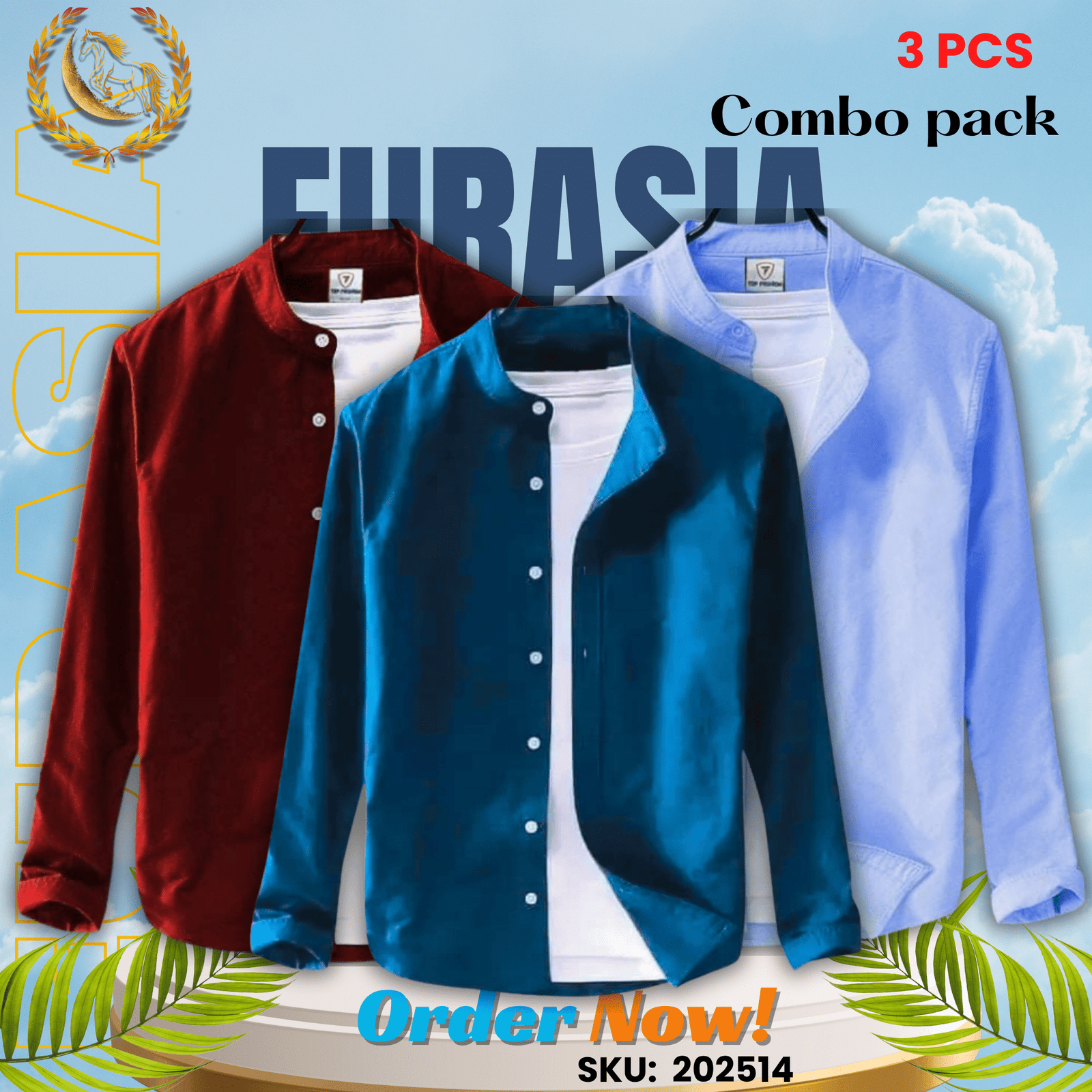 3 PCS (14) 100% Cotton Oxford Long Sleeve Casual Shirt For Men’s (Only Shirt), Combo Pack 3 PCS - Image 1