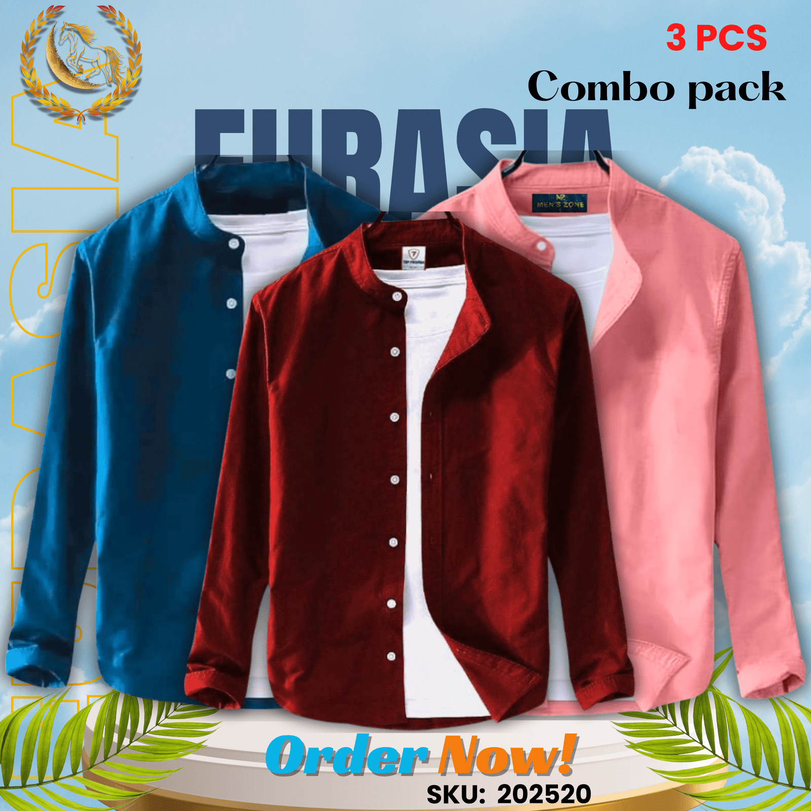 3 PCS (20) 100% Cotton Oxford Long Sleeve Casual Shirt For Men’s (Only Shirt), Combo Pack 3 PCS - Image 1