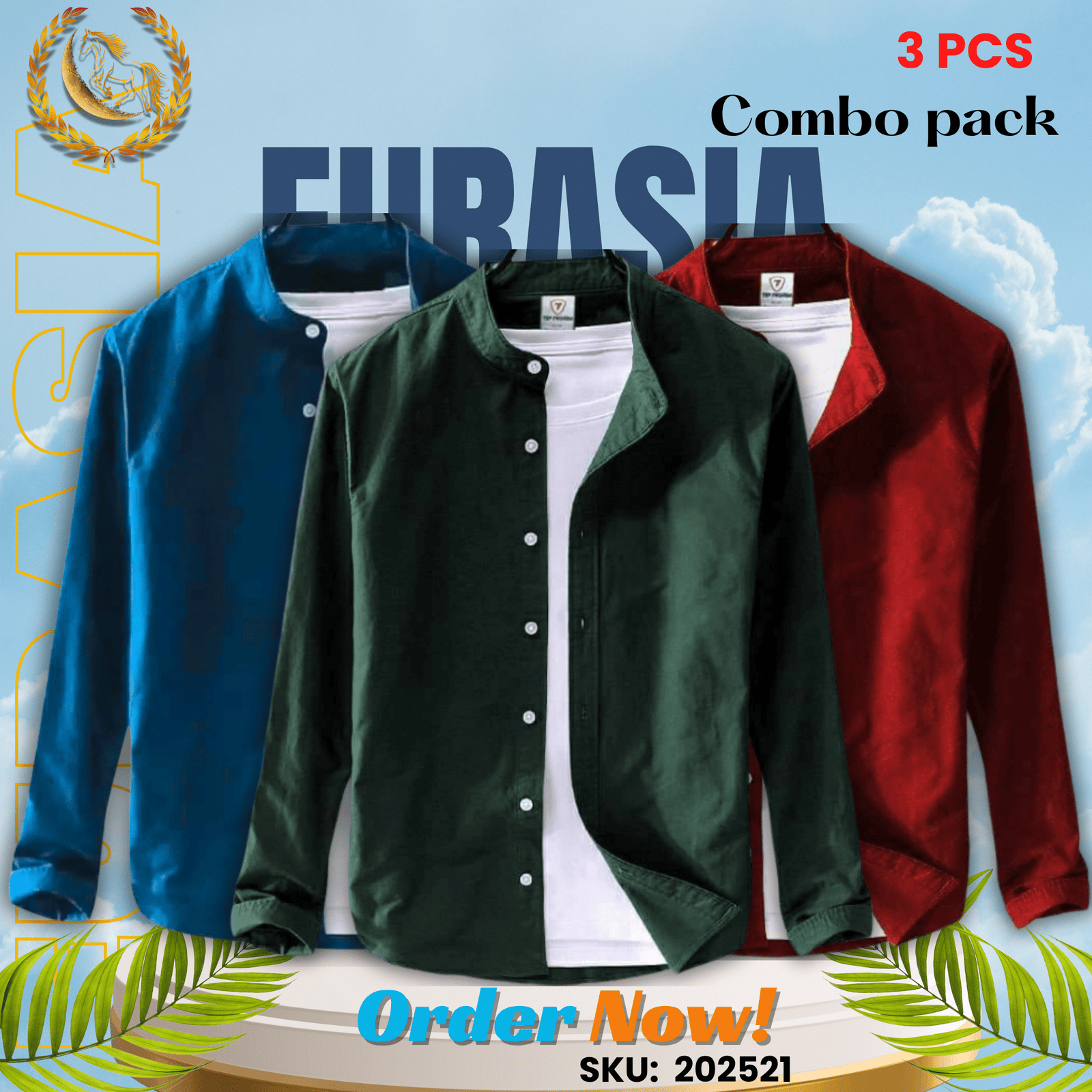 3 PCS (21) 100% Cotton Oxford Long Sleeve Casual Shirt For Men’s (Only Shirt), Combo Pack 3 PCS - Image 1