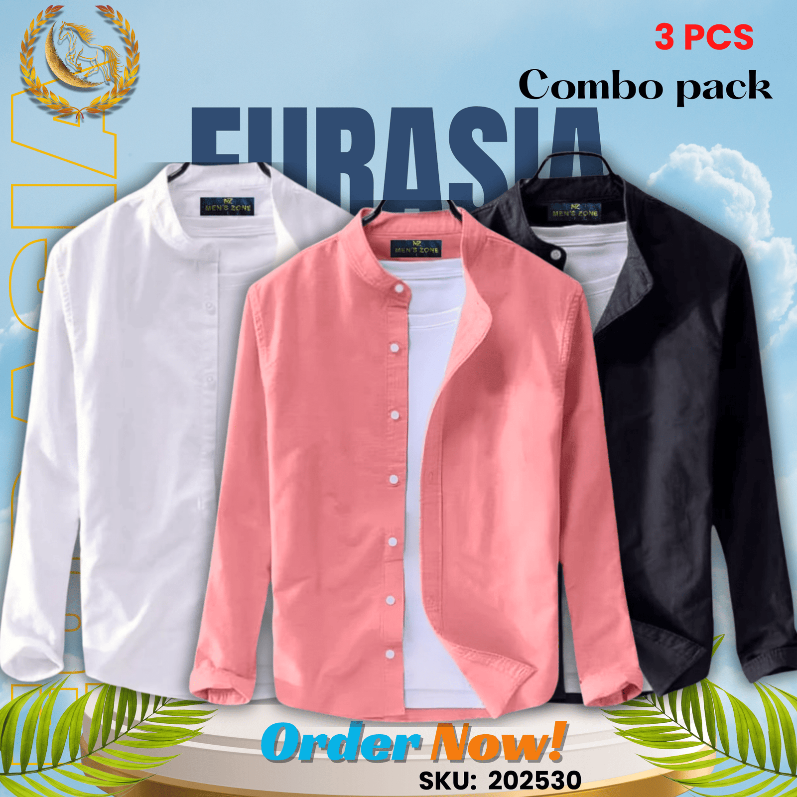 3 PCS (31) 100% Cotton Oxford Long Sleeve Casual Shirt For Men’s (Only Shirt), Combo Pack 3 PCS - Image 1