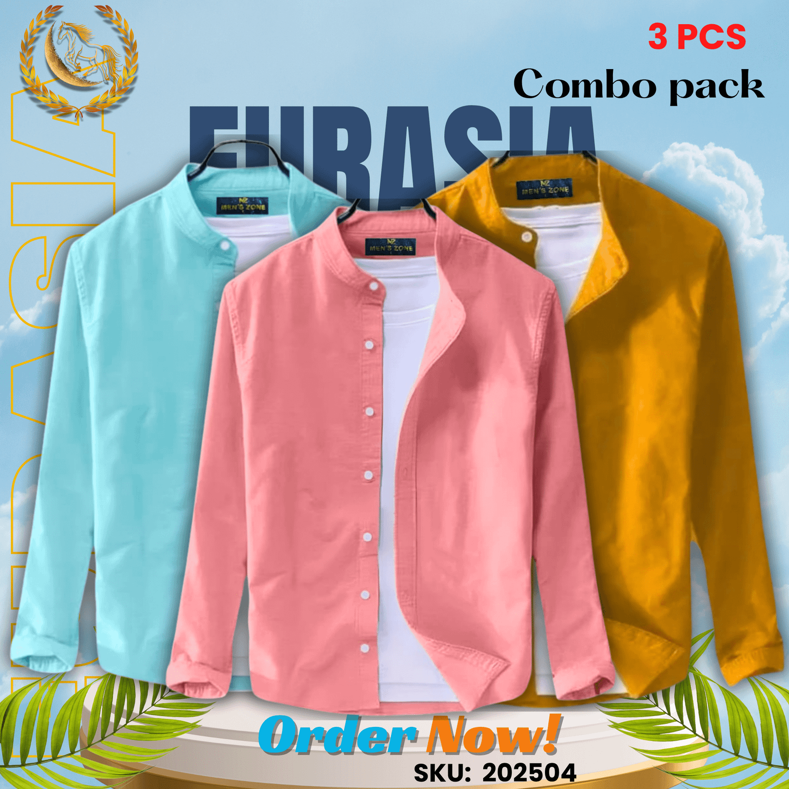 3 PCS (4) 100% Cotton Oxford Long Sleeve Casual Shirt For Men’s (Only Shirt), Combo Pack 3 PCS - Image 1
