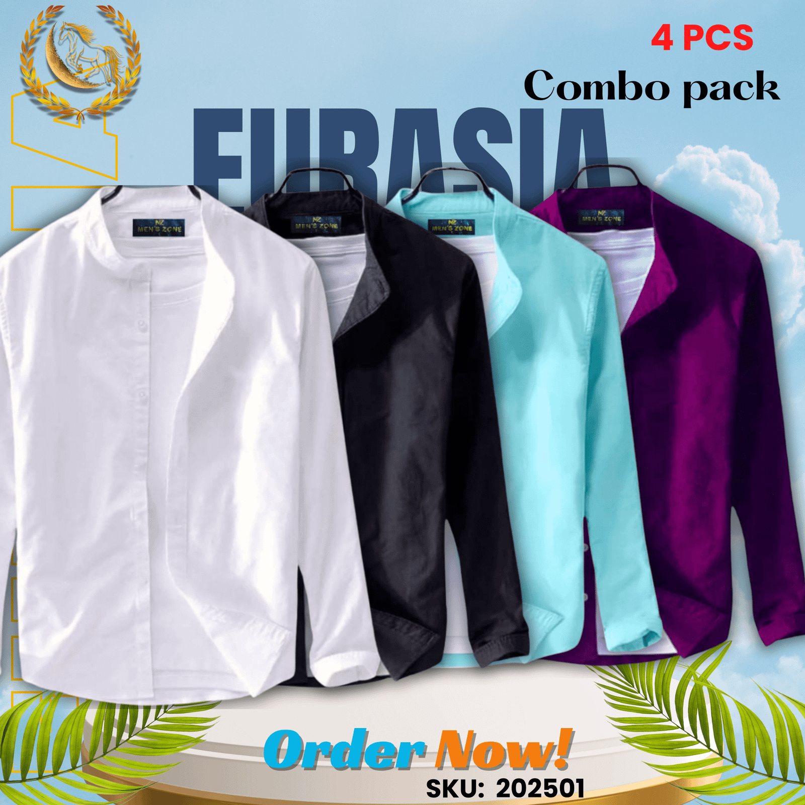 4 PCS (1) 100% Cotton Oxford Long Sleeve Casual Shirt For Men's (Only Shirt), Combo Pack 4 PCS - Image 1