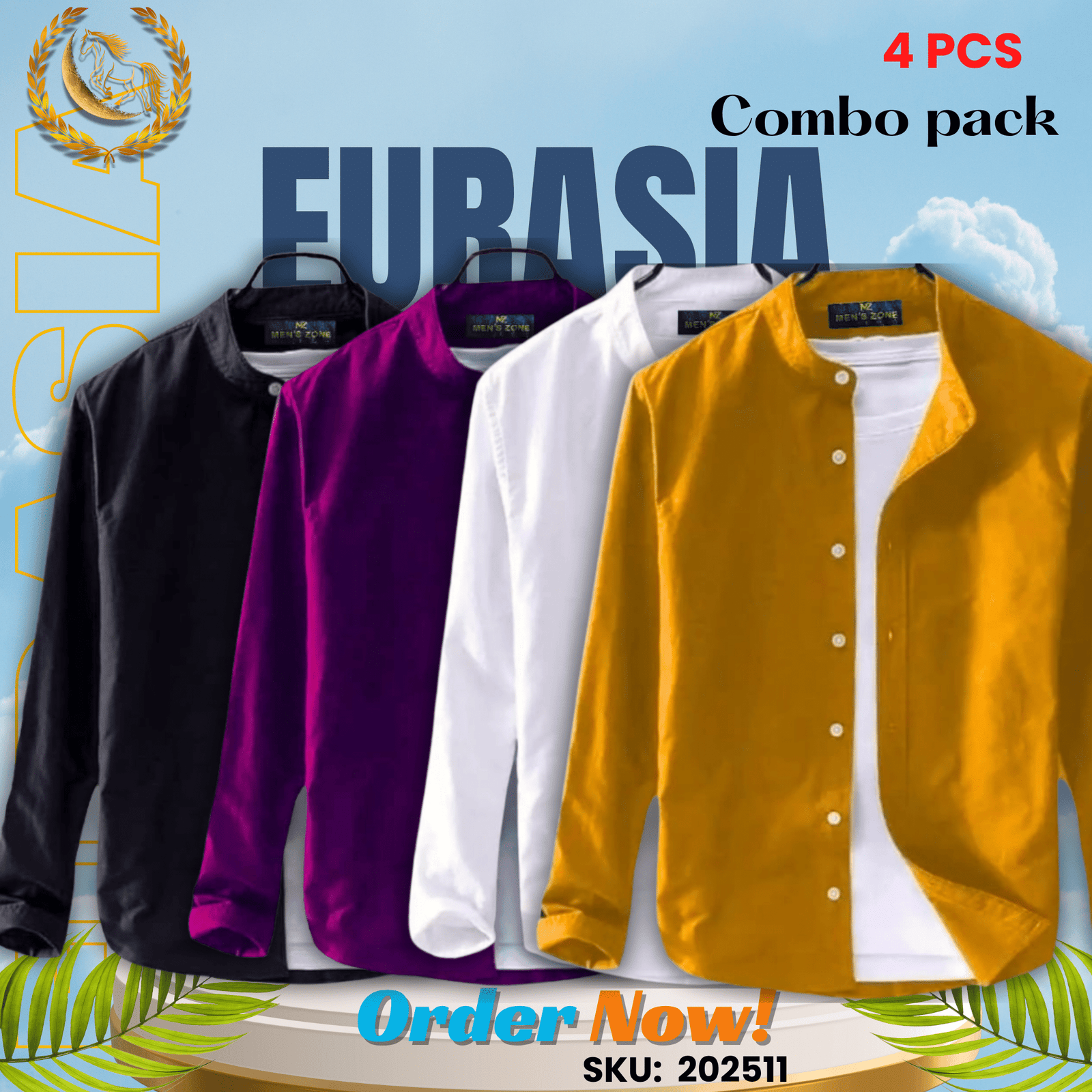 4 PCS (11) 100% Cotton Oxford Long Sleeve Casual Shirt For Men's (Only Shirt), Combo Pack 4 PCS - Image 1