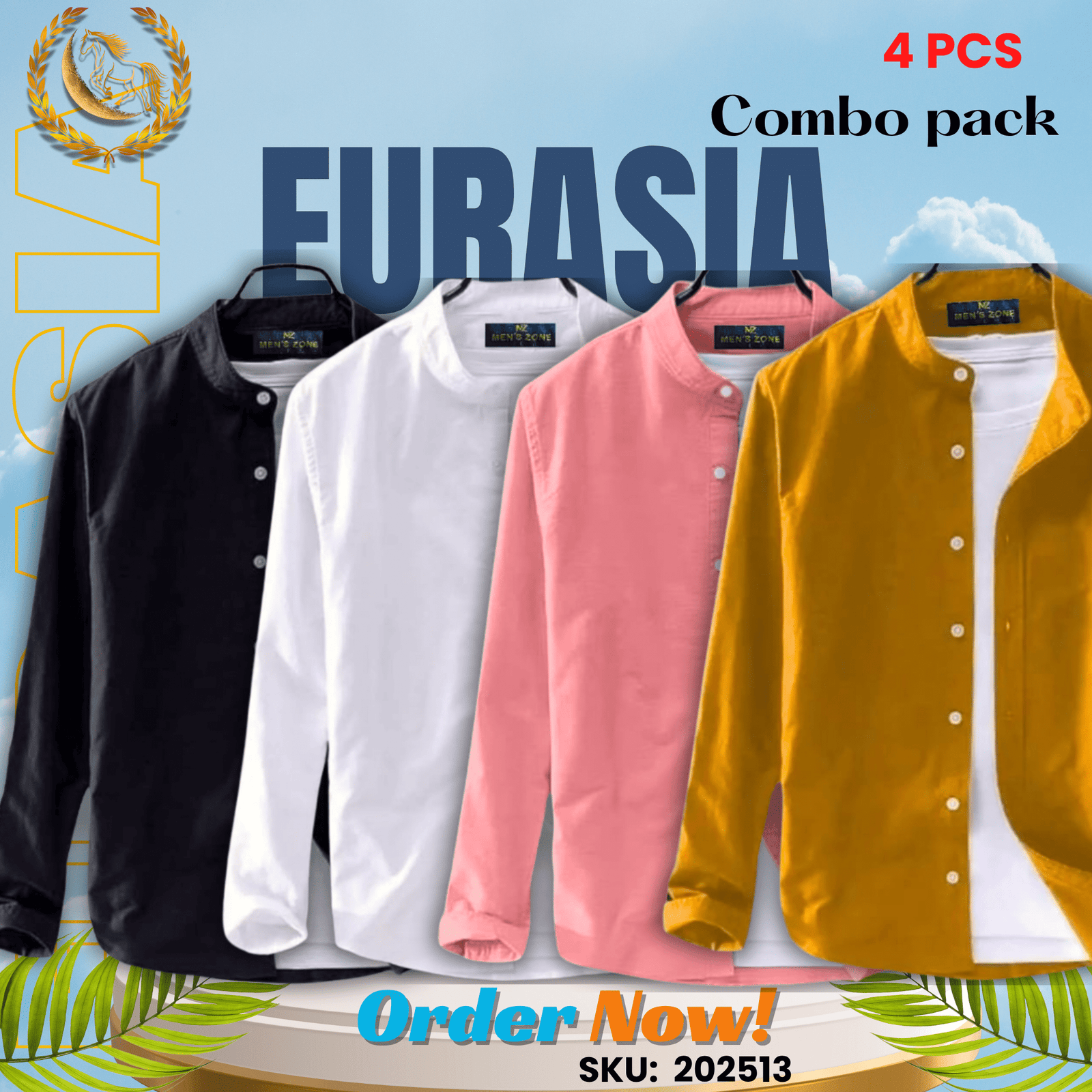 4 PCS (13) 100% Cotton Oxford Long Sleeve Casual Shirt For Men's (Only Shirt), Combo Pack 4 PCS - Image 1