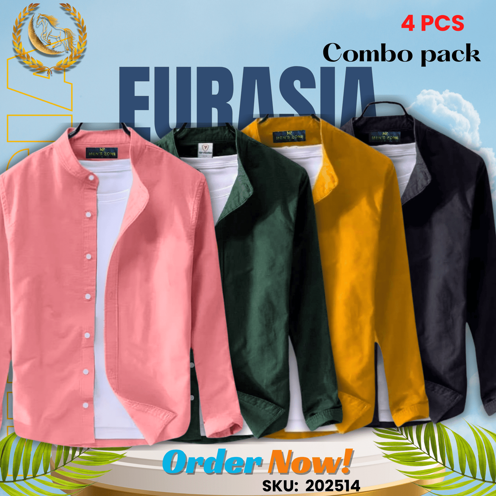 4 PCS (14) 100% Cotton Oxford Long Sleeve Casual Shirt For Men's (Only Shirt), Combo Pack 4 PCS - Image 1