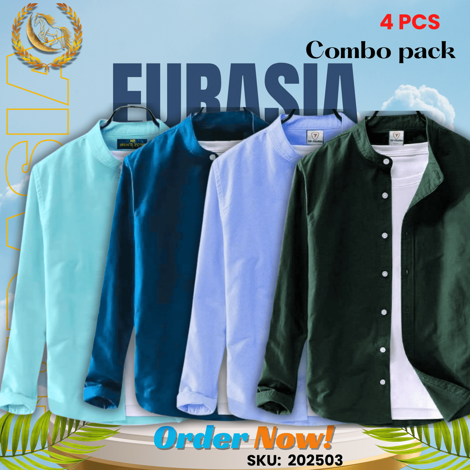 100% Cotton Oxford Long Sleeve Casual Shirt For Men's (Only Shirt), Combo Pack 4 PCS - Image 1