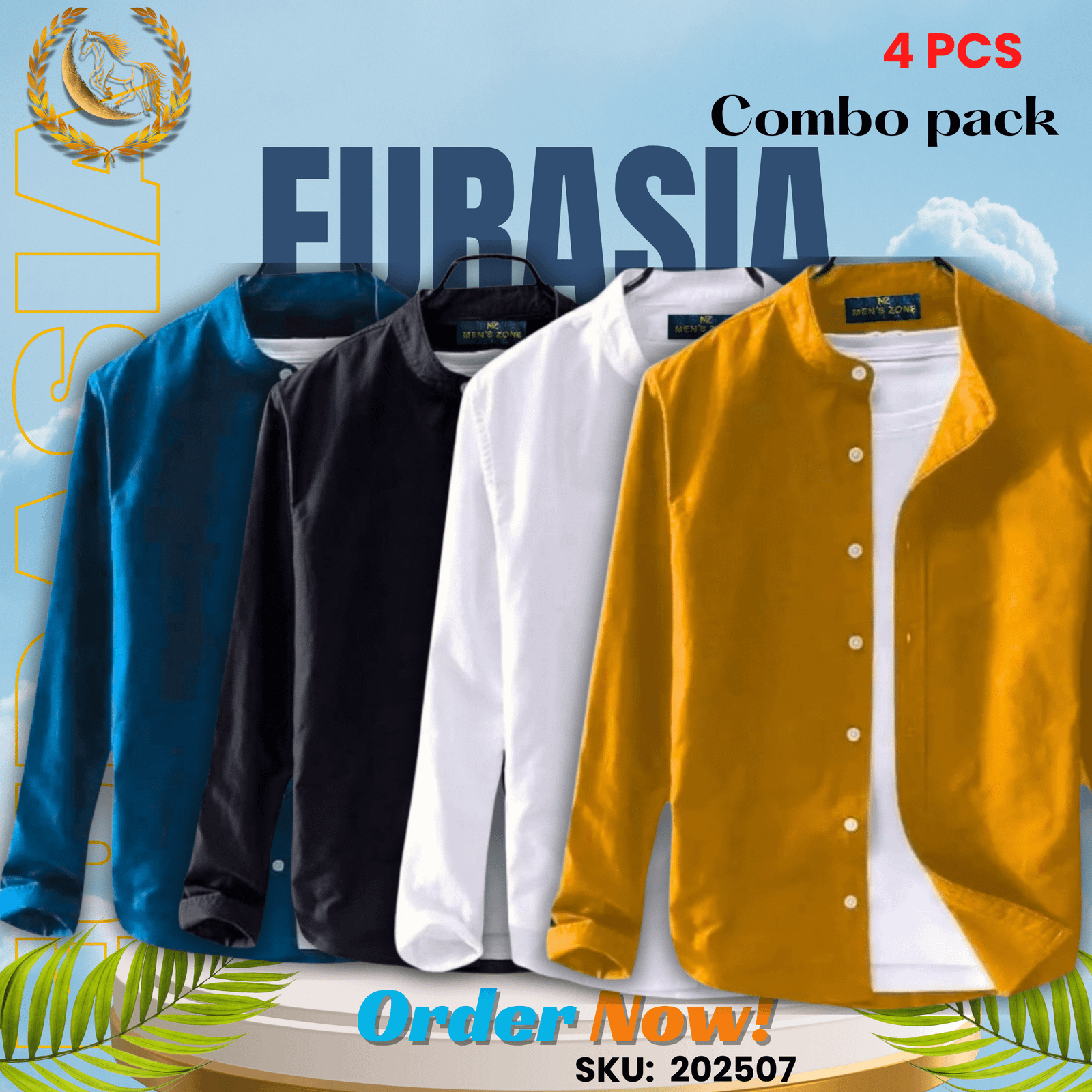 4 PCS (7) 100% Cotton Oxford Long Sleeve Casual Shirt For Men's (Only Shirt), Combo Pack 4 PCS - Image 1