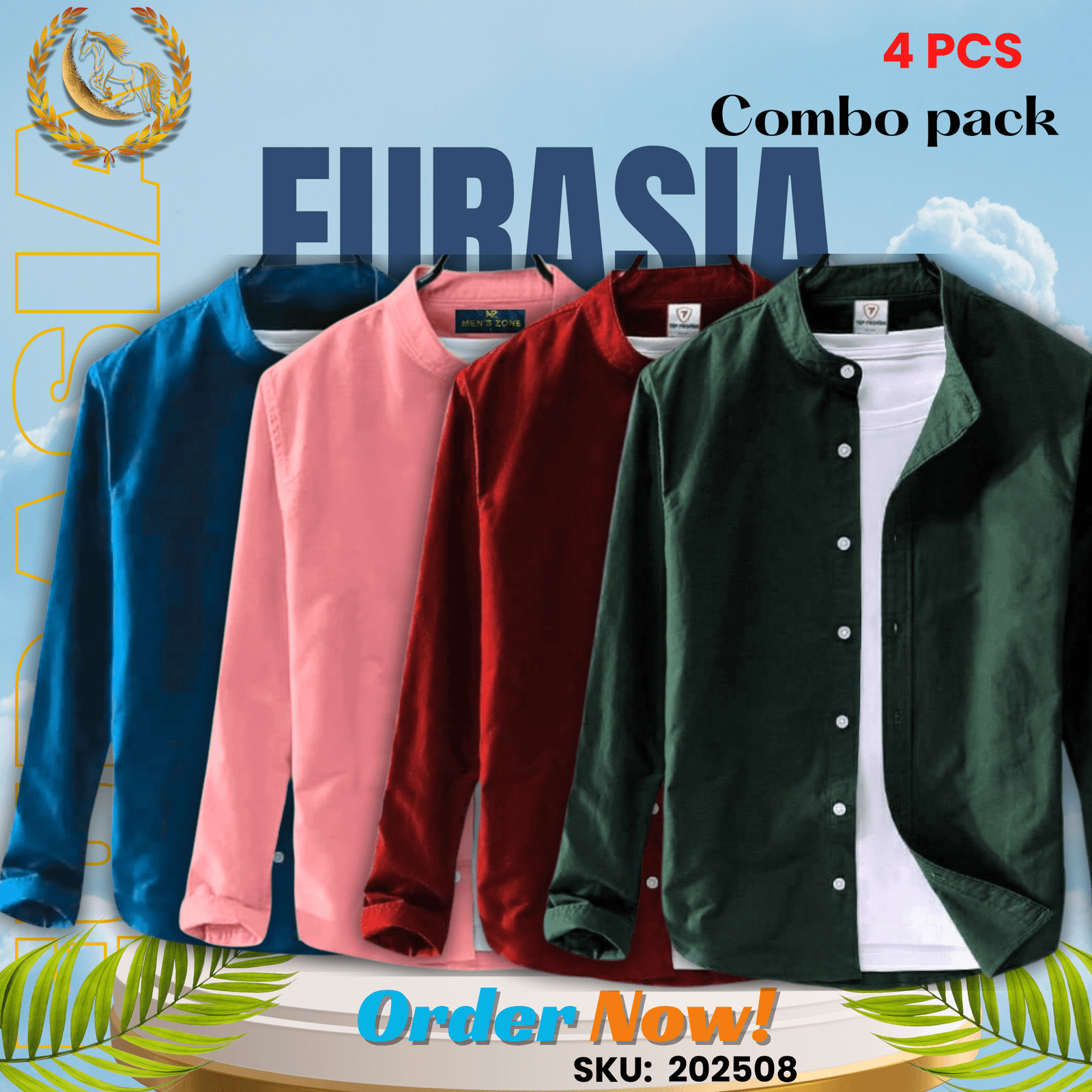 4 PCS (8) 100% Cotton Oxford Long Sleeve Casual Shirt For Men's (Only Shirt), Combo Pack 4 PCS - Image 1