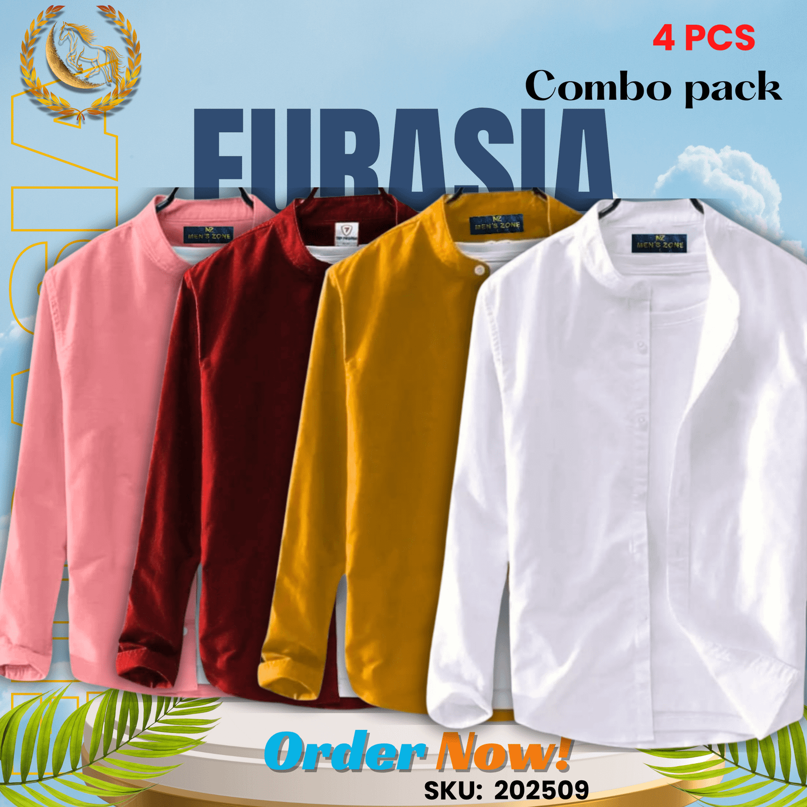 4 PCS (9) 100% Cotton Oxford Long Sleeve Casual Shirt For Men's (Only Shirt), Combo Pack 4 PCS - Image 1