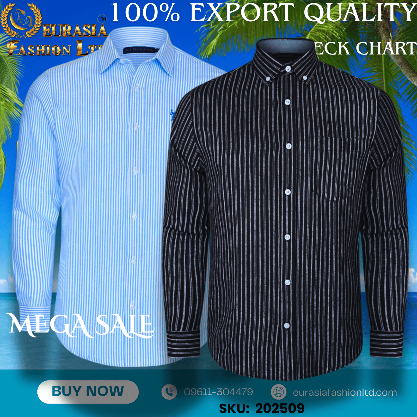 9 100% Export Quality Men's Striped Business Formal Long Sleeve Shirt (EEU) Style Slim Mens Shirt. (2 PCS) - Image 1