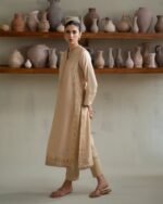 PAKISTANI BRUNETTE BEIGE DRESS. - Image 2
