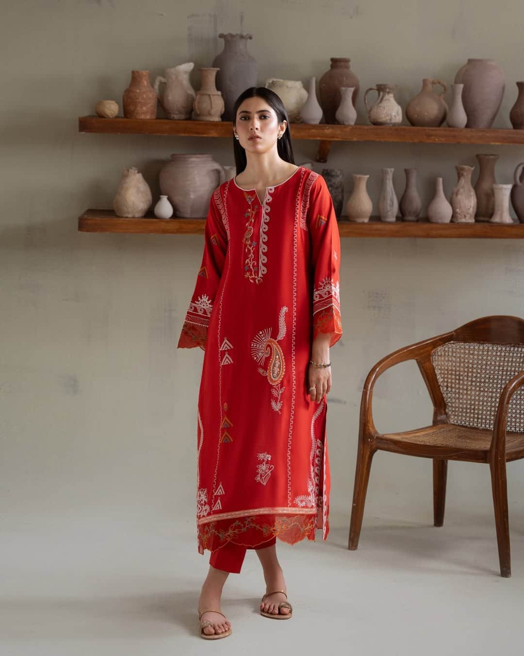 Launching on Saturday, 21st June, 2025 - 6 PM PKTStand out this season in our Kaira Rust set. Cu PAKISTANI KIARA RUST DRESS - Image 1
