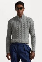 Polo Ralph Lauren Cable-Knit Cotton Quarter-Zip Sweater – Grey