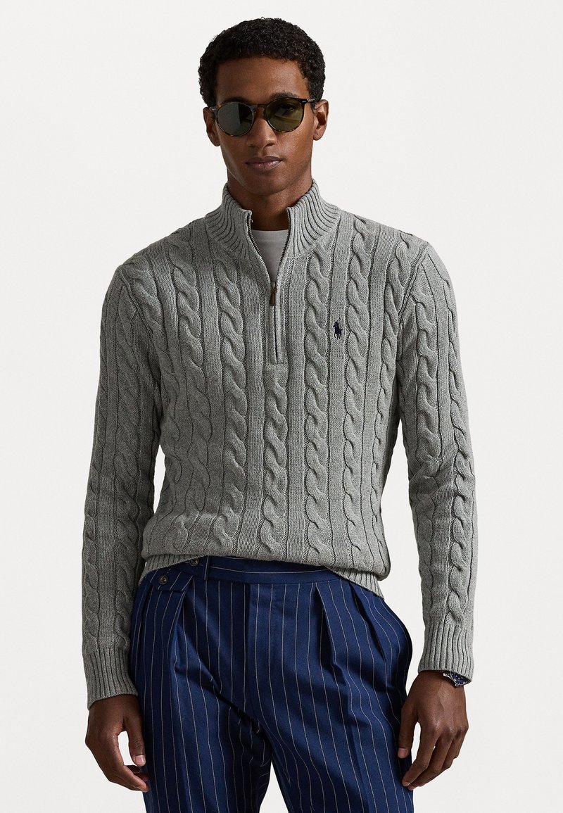 10001 Polo Ralph Lauren Cable-Knit Cotton Quarter-Zip Sweater โ Grey - Image 1