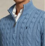 Polo Ralph Lauren Cable-Knit Cotton Quarter-Zip Sweater – Sky Blue - Image 2