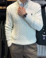 Polo Ralph Lauren Cable-Knit Cotton Quarter-Zip Sweater – Off White