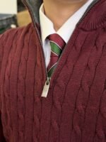 Polo Ralph Lauren Cable-Knit Cotton Quarter-Zip Sweater – Maroon - Image 2