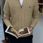 Polo Ralph Lauren Cable-Knit Cotton Quarter-Zip Sweater – Beige