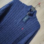 Polo Ralph Lauren Cable-Knit Cotton Quarter-Zip Sweater – Navy Blue