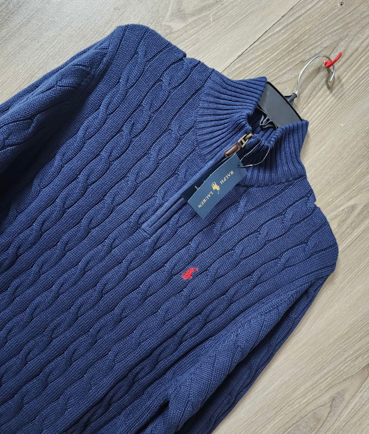 WhatsApp Image 2025-11-15 at 12.11.02 AM Polo Ralph Lauren Cable-Knit Cotton Quarter-Zip Sweater – Navy Blue - Image 1